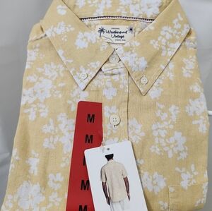 Weatherproof Vintage Men's Yellow Floral Shirt Linen & Cotton